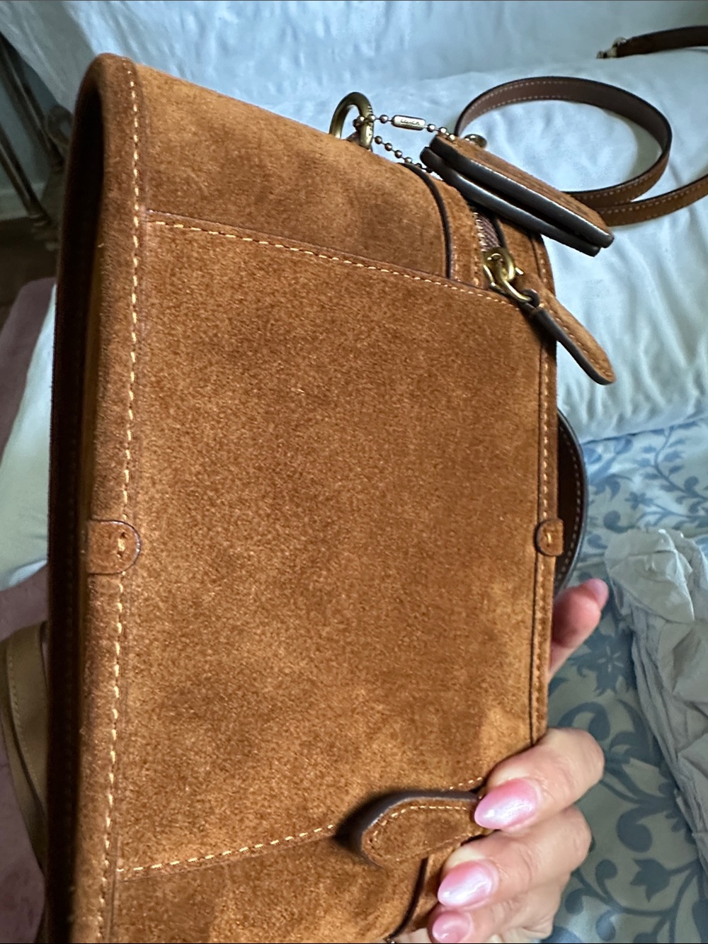 COACH Suede Top Handle Trail Bag - Warm Brown - Picture 6 of 10